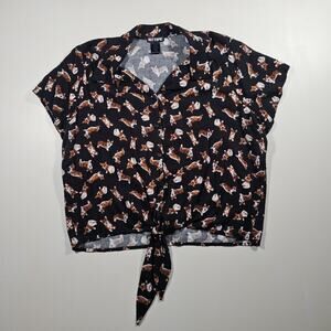 Hot Topic Women's 3X Plus Size Corgi Dog Print Button Up Shirt Short Sleeve